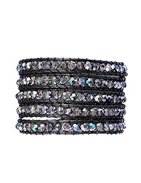 ¡Nuevo! Brazalete de piel auténtica con cristales de estrás ajustables, para mujeres y niñas, ideal como regalo