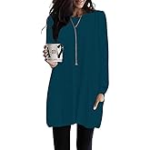 Poetsky Long Shirts for Women to Wear with Leggings Long Sleeve Tunic Tops Loose Fit Dressy Tunic Sweaters with Pockets S-3XL