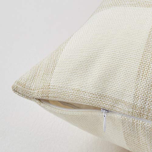 Decorative Classic Retro Checkered Faux Linen Throw Pillow Covers (Set of 2) - Pillow Cover Sham Cushion Cover - Throw Pillow Cover - Sofa Throw Pillow Cover - Square Pillowcase - Cream - 18" x 18"
