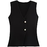 FindThy Women’s Cropped Knit Vest V Neck Button Up Solid Color Sleeveless Gilet Tank Tops(4081-Black-S-LB)