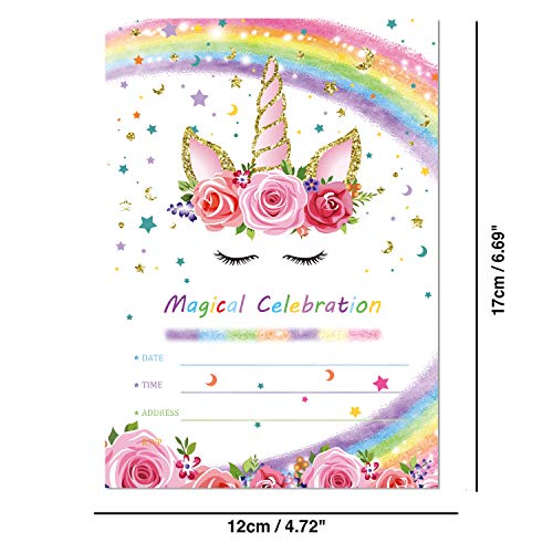 Outego Magical Rainbow Unicorn Birthday Invitation, Glitter Unicorn Party Invitations with Envelopes for Kids Birthday Baby Shower Unicorn Party Supplies (20 Pack) - Thumbnail 3