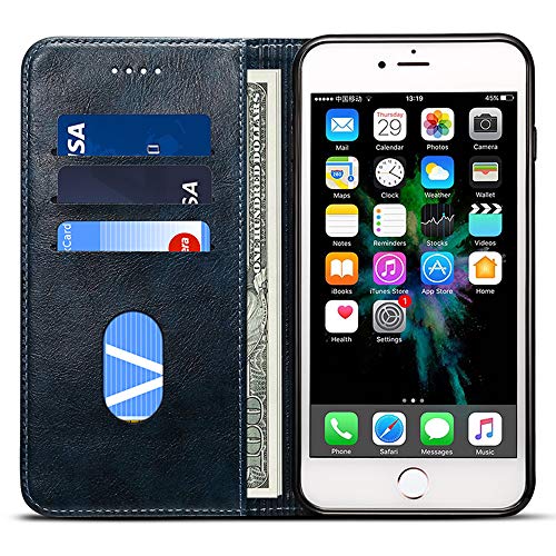 Wallet Phone Case for Iphone XS MAX Flip Cover with Kickstand Card Holder Slots, Blue - Thumbnail 2
