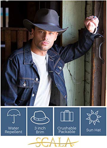 Scala Classico Men's Crushable Felt Outback Hat, Black, XX-Large