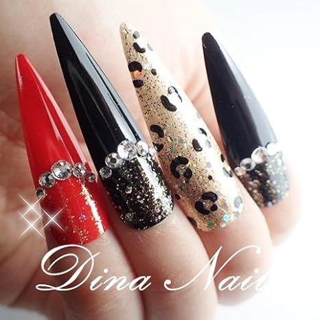 Dinaネイル 赤黒金豹柄 ロングポイントl 16579番 ネイル Amazon