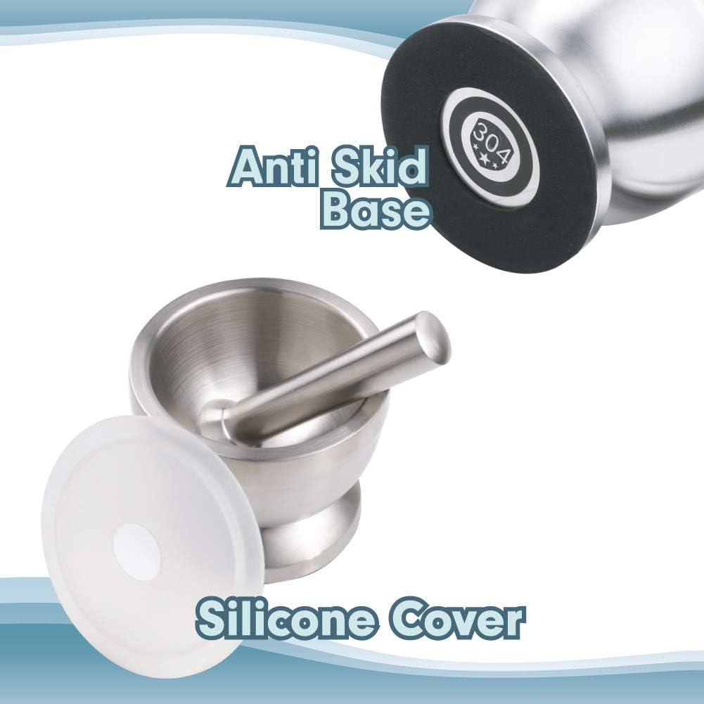 Mortar and Pestle, Sopito 18/8 Stainless Steel Spice Grinder Pill Crusher with Lid for Crushing Grinding Ergonomic Design with Anti Slip Base and Comfy Grip: Kitchen & Dining