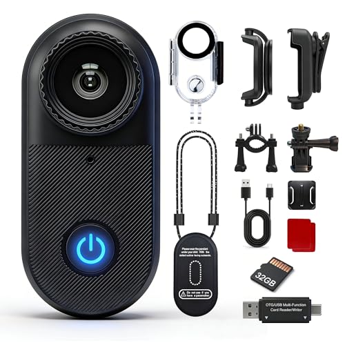 Yehtreh 2.7K Mini Body Camera, 10M Waterproof, Black | 32GB Memory Card 130° Wide Angle Body Cam, Comes with 10M Waterproof Case, for Underwater Sports, Cycling and Daily Vlogging