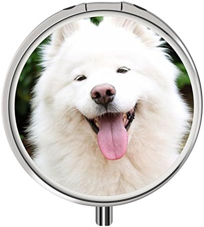 Pill Cases Metal,Samoyed Pattern Custom Round Medecine Case Medecine Bottle Mini Travel Pill Vitamin Decorative Box Case Holder