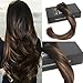 Sunny Hair Clip in Hair Extensions Straight Human Hair Clip in Extensions Remy Clip in Hair Extensions Real Human Hair Extensions Clip ins Dark Brown Ombre Medium Brown Balayage 14inch