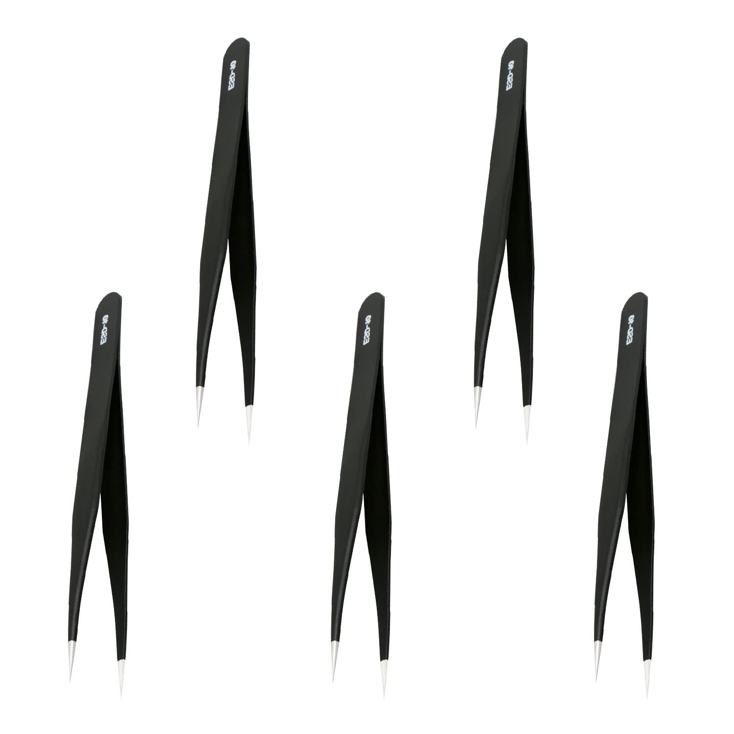 Aopin 5pcs ESD-10 Anti-Static Precision Tweezers, Anti-Static Multi-Function, Polished Edges Corners Suitable for Electronic Repair, Laboratory Operation, Jewelry Making Process, Black,