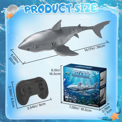 Tozinova Remote Control Shark Toy, 2.4 GHz Simulation Shark Toy Boat with LED Lights for Pools and Lakes, USB Direct Charging, Waterproof, 360°Rotate RC Shark Function for Kids Boys Girls 5 6 7 8 9