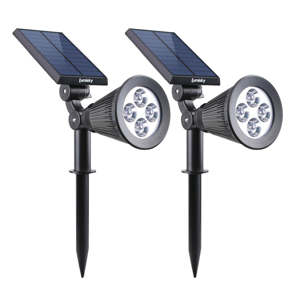 Lumisky SPIKY W34 X2 Set de 2 Projecteur Spot Solaire 4 LED Extérieur Etanche Lumière Blanche 2-en-1, Plastique, Intégré, 1,5 W, Blanc, 29 x 9,5 x 34 cm