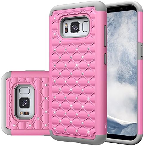 Galaxy S8 Plus Case, Eflistone Studded Rhinestone Bling Hybrid Dual Layer Armor Defender Protective Case Cover for Samsung Galaxy S8 Plus (Pink/Grey)