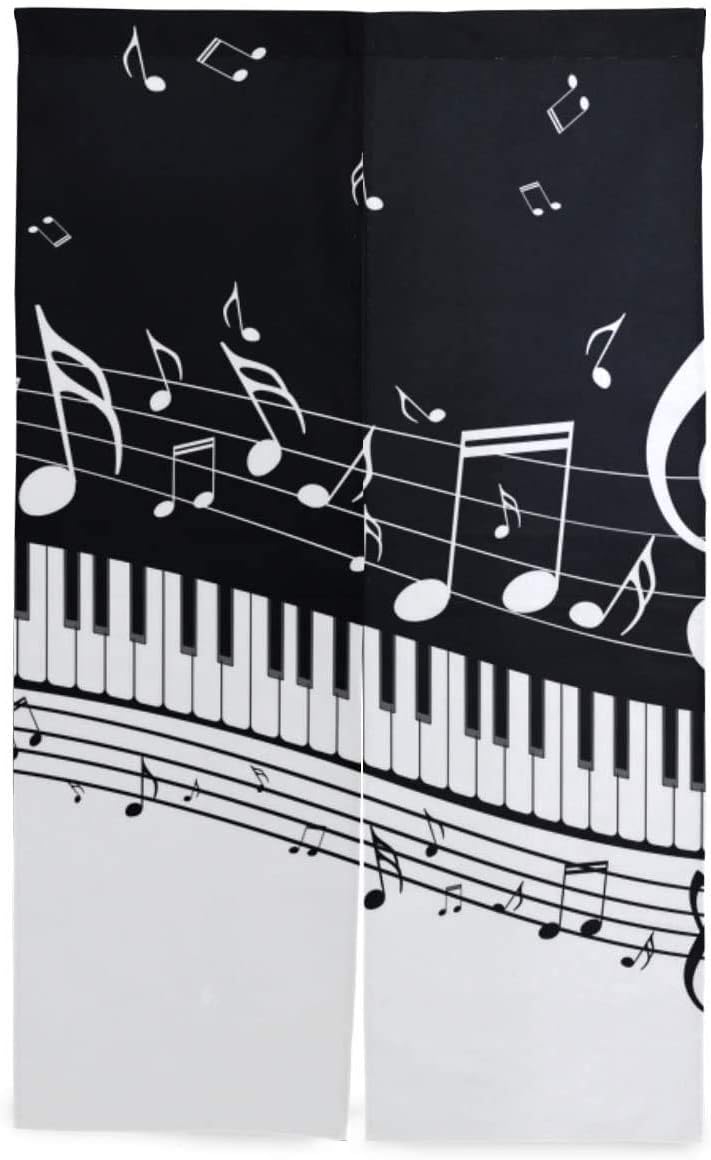 Amazon Tinzzeros のれん おしゃれ 抽象イラストピアノのキー音符 雑貨 暖簾分け 多機能 多機能 省エネ 中国風 脱衣所 業務用 突っ張り棒付き 幅85 丈90 のれん オンライン通販