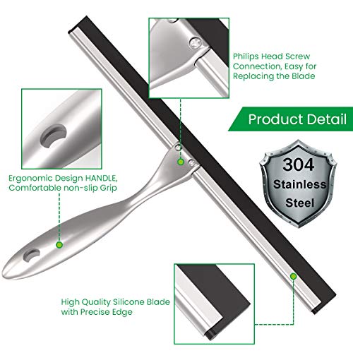 LPOLER Stainless Steel Squeegee for Shower Doors, All-Purpose Shower Squeegee for Bathroom, Window and Car Glass, 12 Inches
