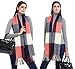 Women's Fashion Long Shawl Big Grid Winter Warm Lattice Large Scarf (Red)