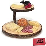 Paksh Novelty 2 Tier Tree Bark Cheese Board Serving Tray, Brown