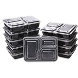 Glotech Item # SZ-638 34 Ounce Lunch Box Containers Set with Lid for Meal Prep and Portion Control in 3 compartment food containers-Microwaveable, Freezer &amp; Dishwasher Safe,Pack of 50 ()