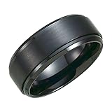 Black Solid Titanium 9mm Ridged Wedding Band Ring