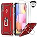 LeYi Compatible for Samsung Galaxy A20S Case (Not Fit A20) with Tempered Glass Screen Protector [2 Pack], [Military Grade] Protective Phone Case with Car Ring Holder Kickstand for Samsung A20S, Red