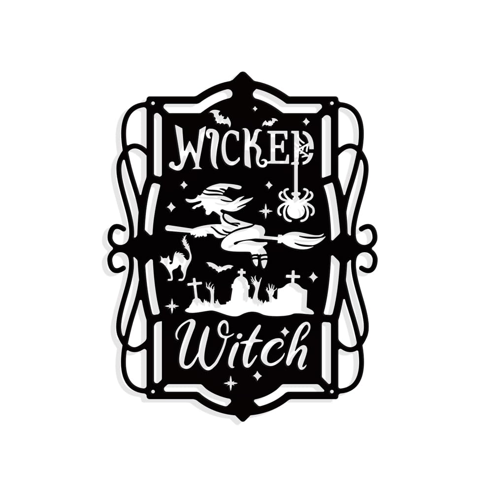 NBEADS Wicked-Witch Metal Wall Art Decor, Matte Black Wall Hanging Decor Silhouette Wall Art for Home Bedroom Living Room Bathroom Kitchen Office Hotel Wall Decoration, 22.1×28.6cm