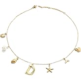 SELFROSE Charm Initial Necklace for Women,Dainty Seashell Necklace Summer Shell Necklaces for Women Trendy Boho Starfish Beach Jewelry Gifts