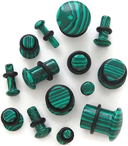 Malachite Single Flare Stone Plugs - Sold by Pair (Choose Size) (4G (5mm))