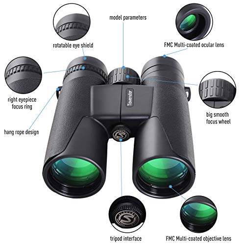 12x42 Compact Binoculars for Adults, Tovendor HD Binoculars FMC Lens BAK4 Roof Prism with Phone Mount Strap Carrying Bag for Hunting, Bird Watching, Concerts and Indoor Outdoor Activities