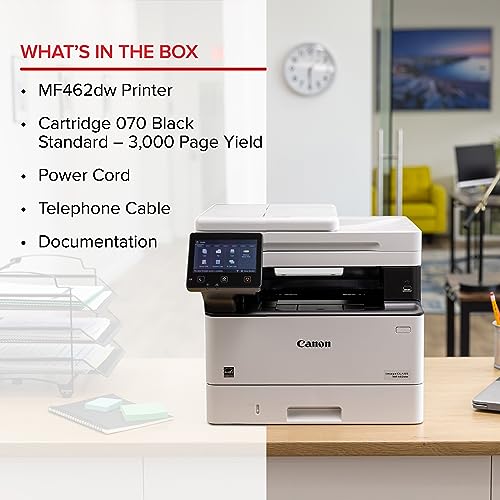 Canon imageCLASS MF462dw - Monochrome, Duplex Wireless Laser Printer, All-in-One with Scanner, Copier, Fax, Home or Office, Auto Document Feeder, Mobile Ready, 3 Year Limited Warranty, 37 PPM, White