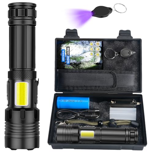 Lanterna Tatica Militar, Lanterna Led Recarregável 10000 Lúmen, com 7 Modos, XHP90.2 Chip e Zoom, Lanterna Potente de Longo Alcance, Acessorios para Acampamento, Pesca, Caminhada, Camping