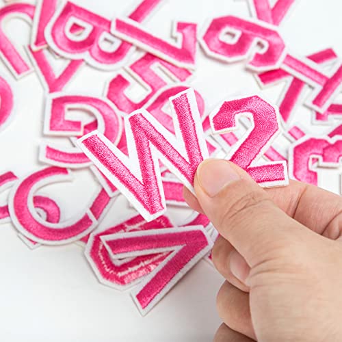 TACVEL 72 Pieces Iron on Letters and Numbers Patches, Embroidered Sew On Patches Alphabet A-Z, Numbers 0-9 Applique for Clothes, Dress, Hat, Socks, Jeans, DIY Accessories (Pink)