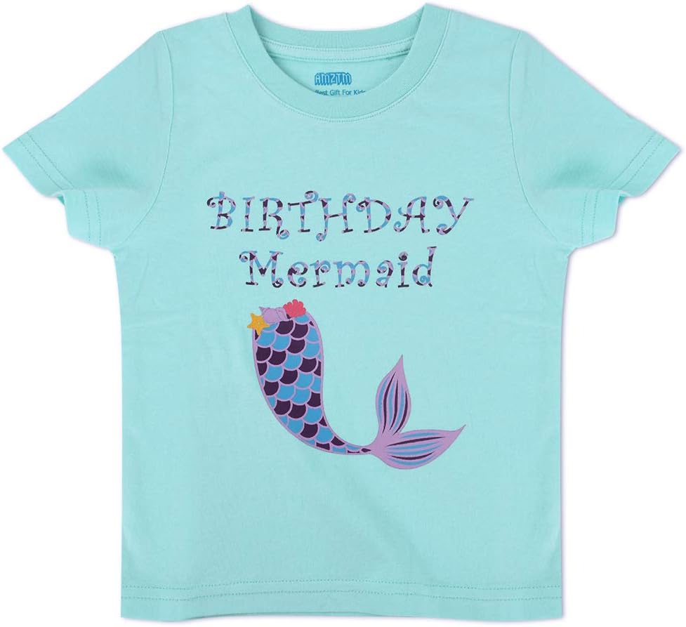 Mermaid Birthday T-Shirt Toddler Kids Girls Tee for B-Day Party