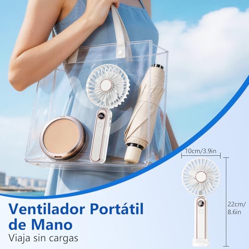 PALATALA Ventilador de Mano Portatil, 6 Velocidades Mini Ventilador Portatil Silencioso USB Recargable, Ventiladores Mano con Batería 4000mAh, Ventoinha Portable Plegable Fan para Camping Viajes Hogar