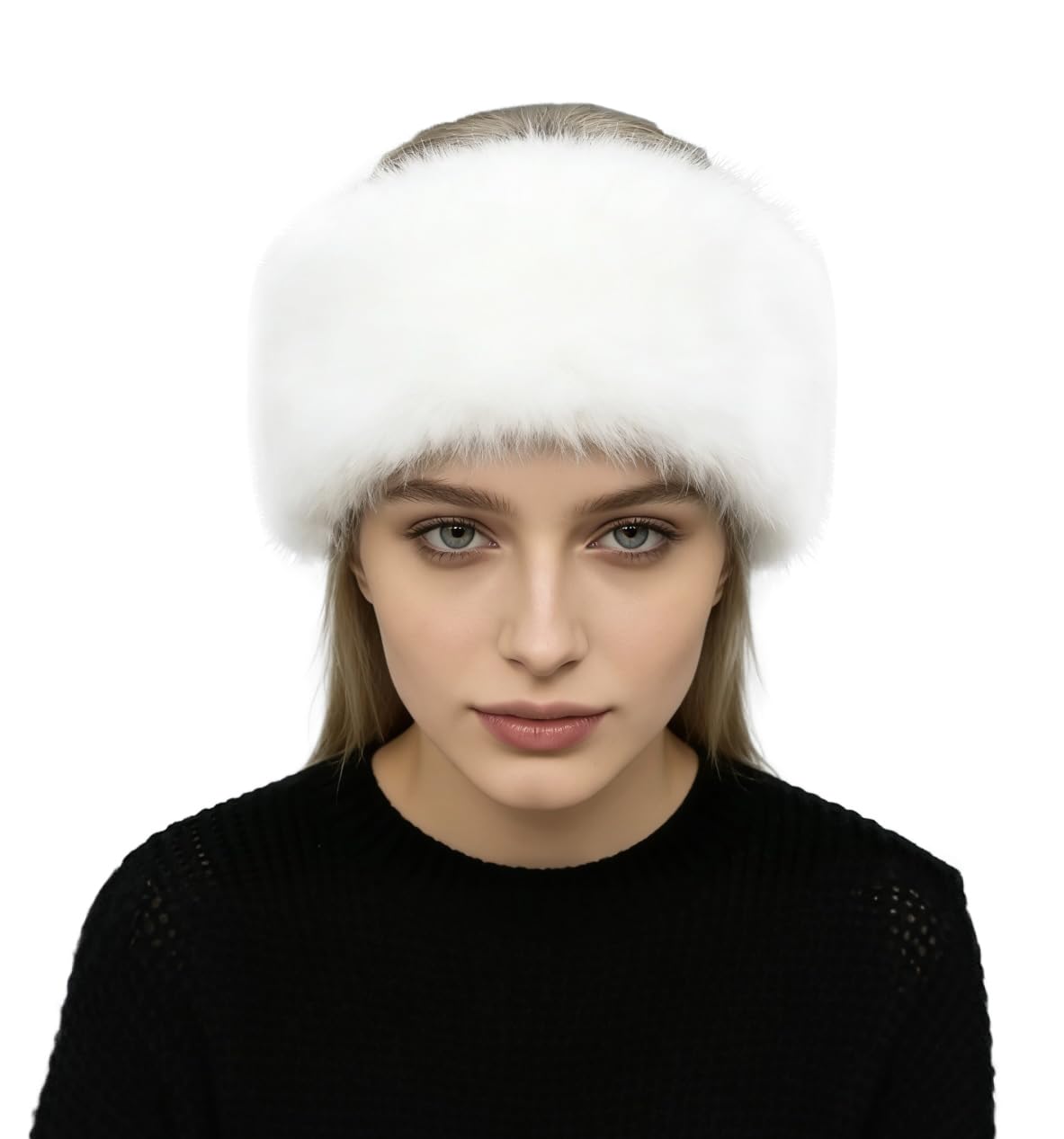 Lina & Lily Women's Winter Headband Head Ear Warmer Long Pile Faux Fur (White)
