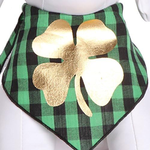 Tail Trends St. Patricks Day Dog Bandanas with Lucky Gold Clover for Medium to Large Sized Dogs - 100% Cotton (M)