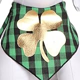 Tail Trends St. Patricks Day Dog Bandanas with Lucky Gold Clover Applique for Medium to Large Sized Dogs - 100% Cotton (L)
