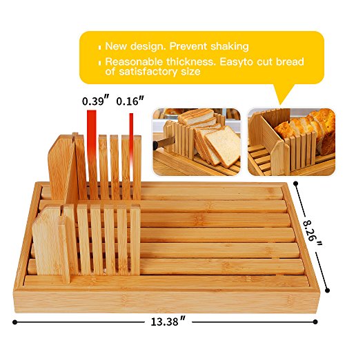 Bamboo Manual Adjustable Foldable Bread Machine Bread Slicer For Homemade Bread With Crumb Catcher Tray AND Eliminating The Generation Of Wood Chips By ISINO - Thumbnail 3