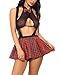 LeaLac Sexy Lingerie for Women School Girl Outfit Lingerie Cute Plaid Mini Skirt Set 659 Black XL