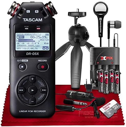 Tascam DR-05X 2-Enter / 2-Observe Transportable Stereo Handheld Digital Audio Recorder w/USB Audio Interface (Black)++ 32GB + Beyerdynamic Earphones + Microphone + Deluxe Equipment Bundle
