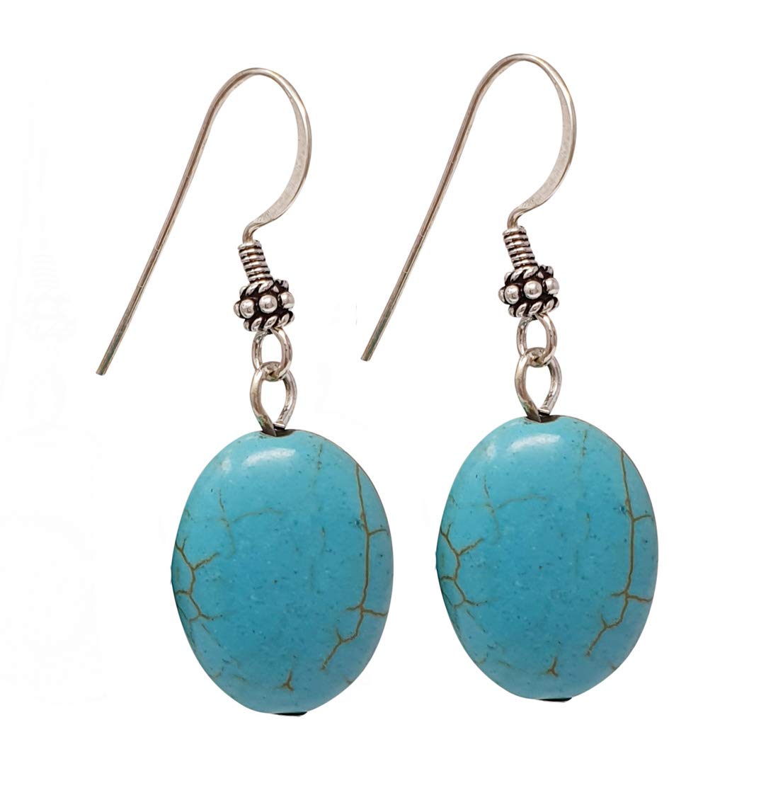 TreasureBay Stunning Handmade Natural Gemstone Earrings for Women Made with Sterling Silver (Oval Turquoise) — image 1