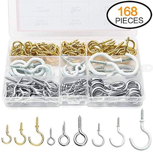 JUIDINTO Screw-in Hooks Vinyl Coated Celling Hooks Metal Eyebolts for Hanging Cup, Jewelry, Plant, 168pcs