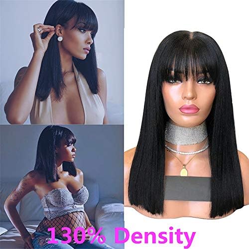 Maylas Brazilian Hair 13X6 Bob Cut Lace Front Wigs With Bangs Glueless Short Lace Wig Pre Plucked Baby Hair Fringe 130 Density-8inch lace front wig