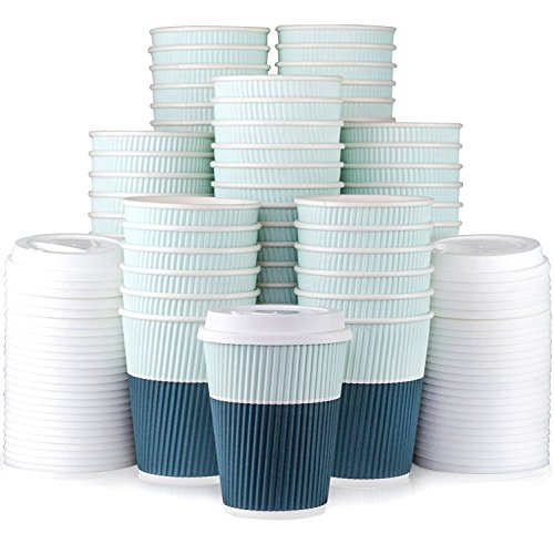 Glowcoast Disposable Coffee Cups With Lids - 12 oz To Go Coffee Cups (90 Set) With Sturdy Lids Prevent Leaks! Paper Hot Cup Holds Shape With Hot, Cold Drinks. Ripple Cups Protect Fingers from Heat!