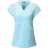 Felisou Short Sleeve Polo Shirt Women, Female Summer Casual Golf Shirts Gym Workout Training Performance V-Neck Tee Golf Shirt for Women Golf Apparel Sport Workout Tops for WomenLight Blue M