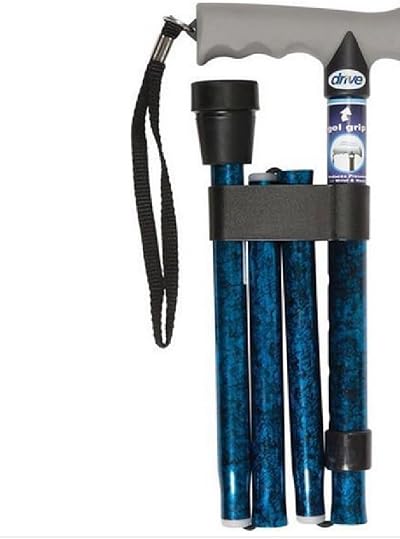 Drive Medical Gel Handle Folding Walking Stick Blue Crackle Shaft