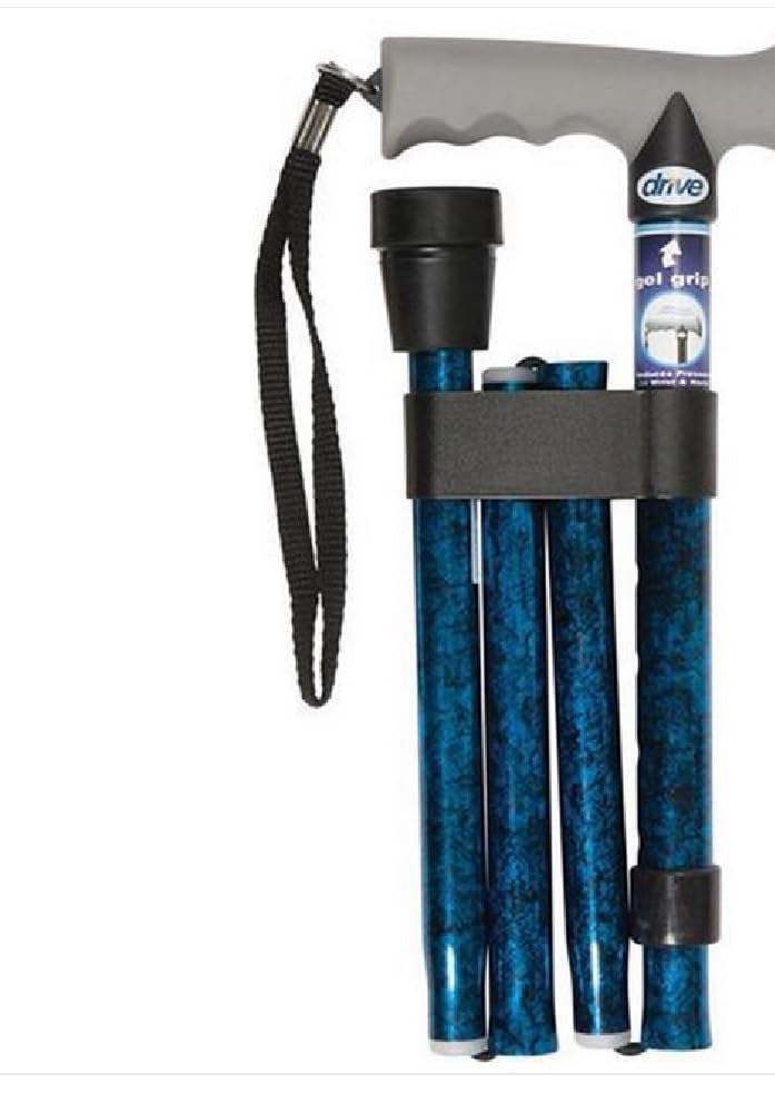 DRIVE DEVILBISS HEALTHCARE Gel Handle Folding Walking Stick Cane Blue Crackle Shaft