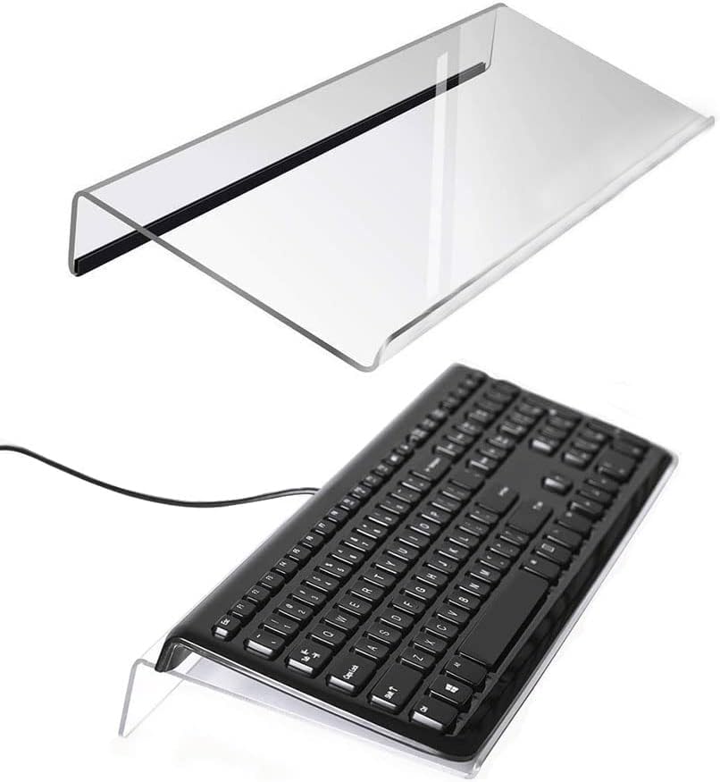 DRERIO Tilted Keyboard Stand PC Computer Keyboard Stand Acrylic Ergonomic Keyboard Riser Clear Keyboard Tray Holder,Ergonomic Keyboard Support 43x14.5x3.8cm for Rooms Schools Office Desks