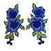 YABINA 2PC 9X 5.11 Inch 3D Embroidery Rose Flower Iron on Sew on Patches Embroidery Applique Patches for Jeans, Neckline Collar Bust Dress, Clothing, Bags (Blue)
