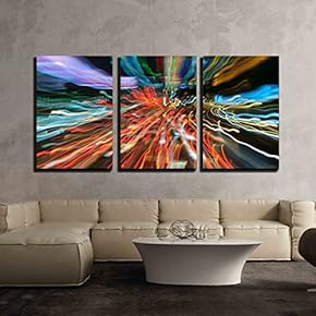 3 Piece Canvas Wall Art - Traffic Lights in Motion Blur - Modern Home Art Stretched and Framed Ready to Hang - 16"x24"x3 Panels