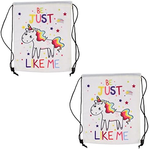 KT My Little Unicorn Drawstring Party Favor Bag With Rainbows, Stars, and Donuts -Pack of 2