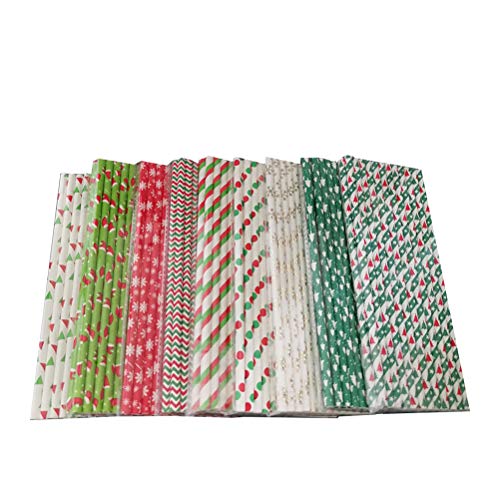 Cabilock 9 Sets Papier-Trinkhalme mit Weihnachtsmotiv, Einweg-Papier-Trinkhalme für Weihnachten, Geburtstag, Party (25…
